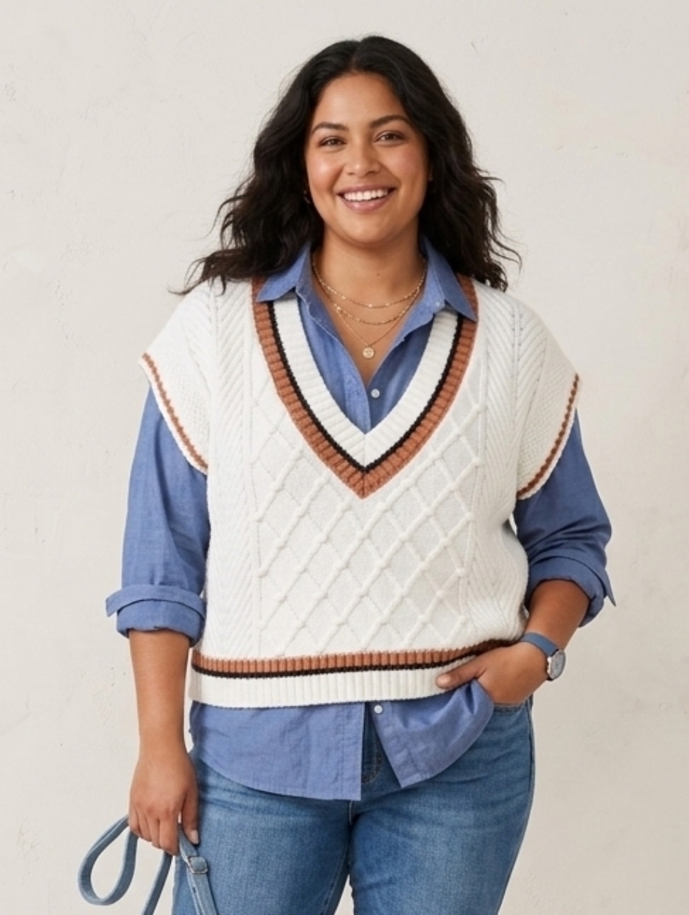 Anthropologie Maeve Size Xl ivory knit cardigan sweater vest cotton blend